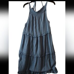 Cupshe sleeveless spaghetti strap smocked waist blue tiered midi dress Small